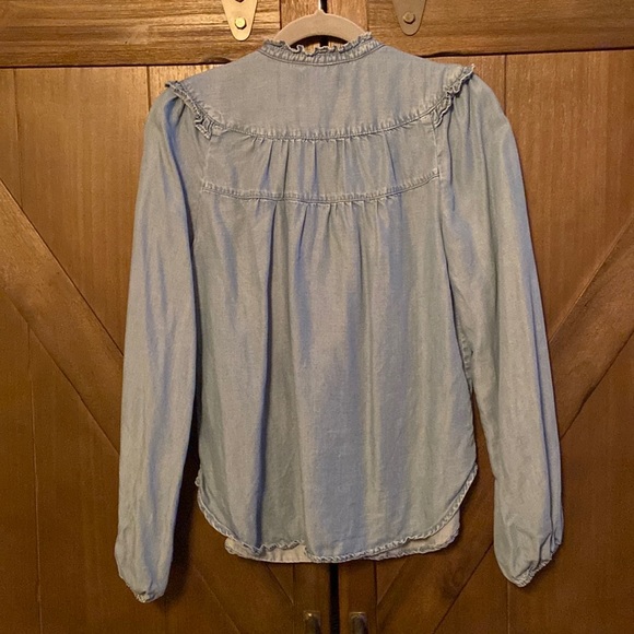 Anthropologie Maeve Chambray Ruffle Long Sleeve Top - Picture 3 of 5